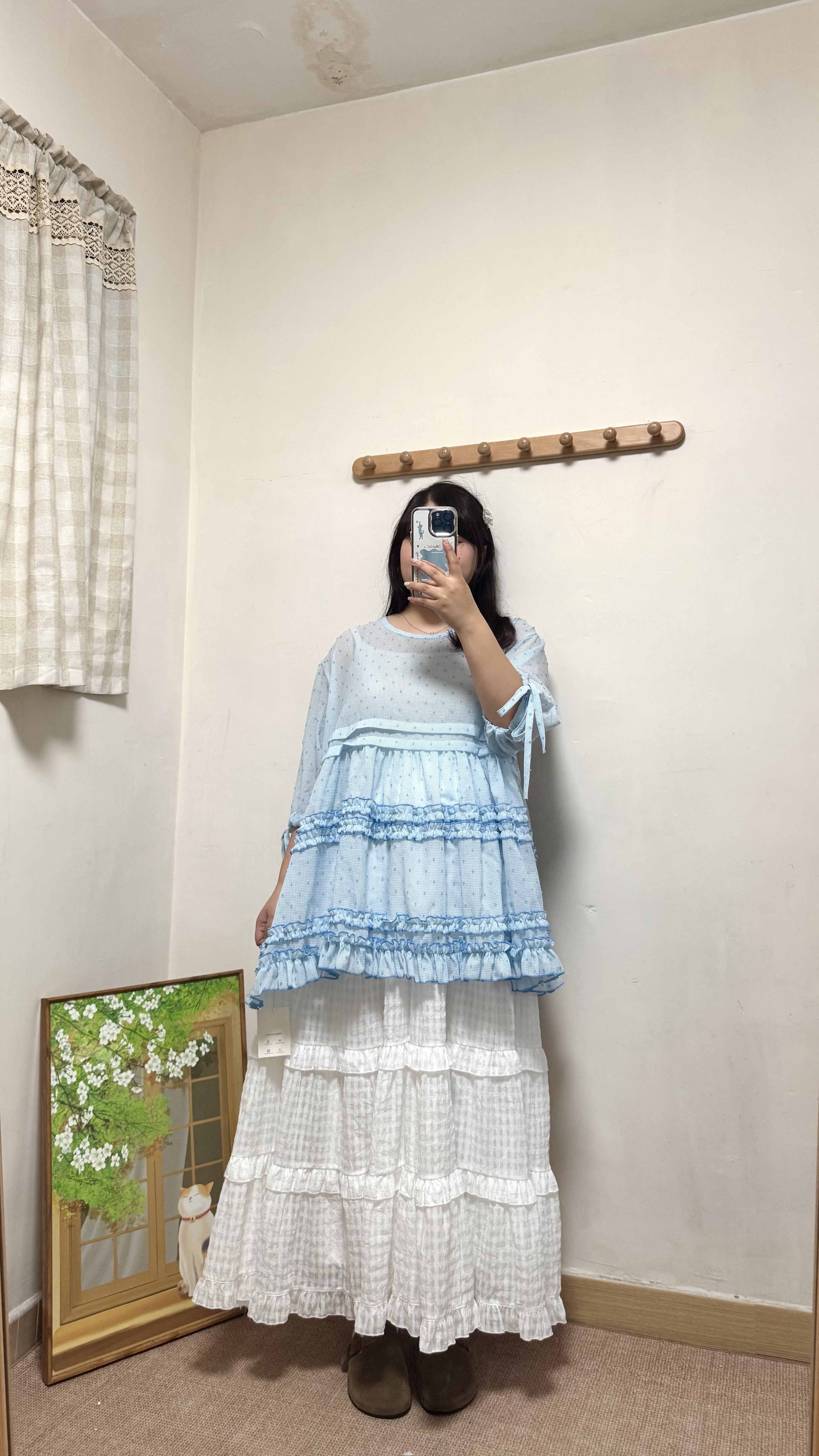 立體點點綁帶袖口Top