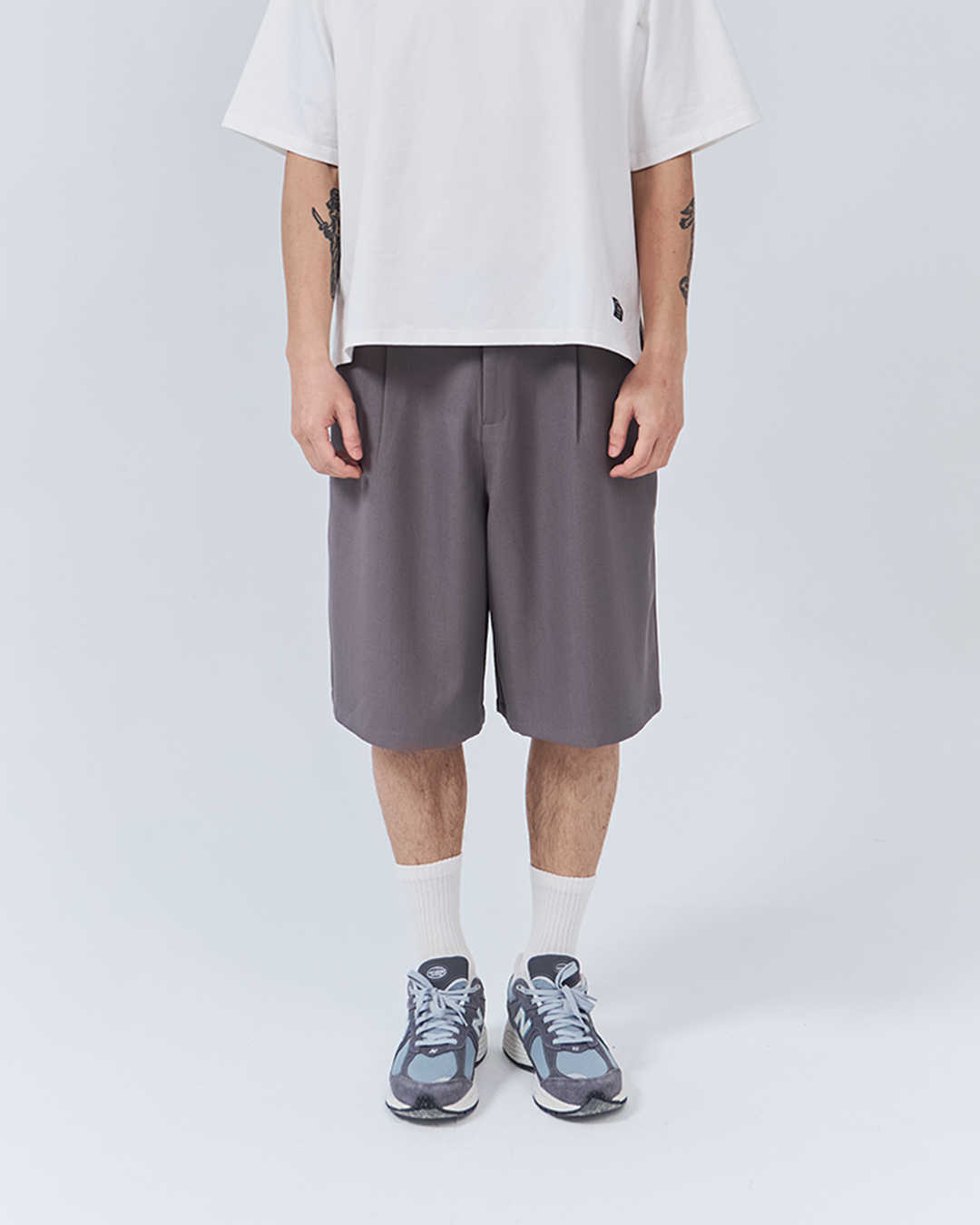 Men's Simple Plain Pleated Suit Shorts - Gray S/M/L/XL【04130327】in stock+pre-order