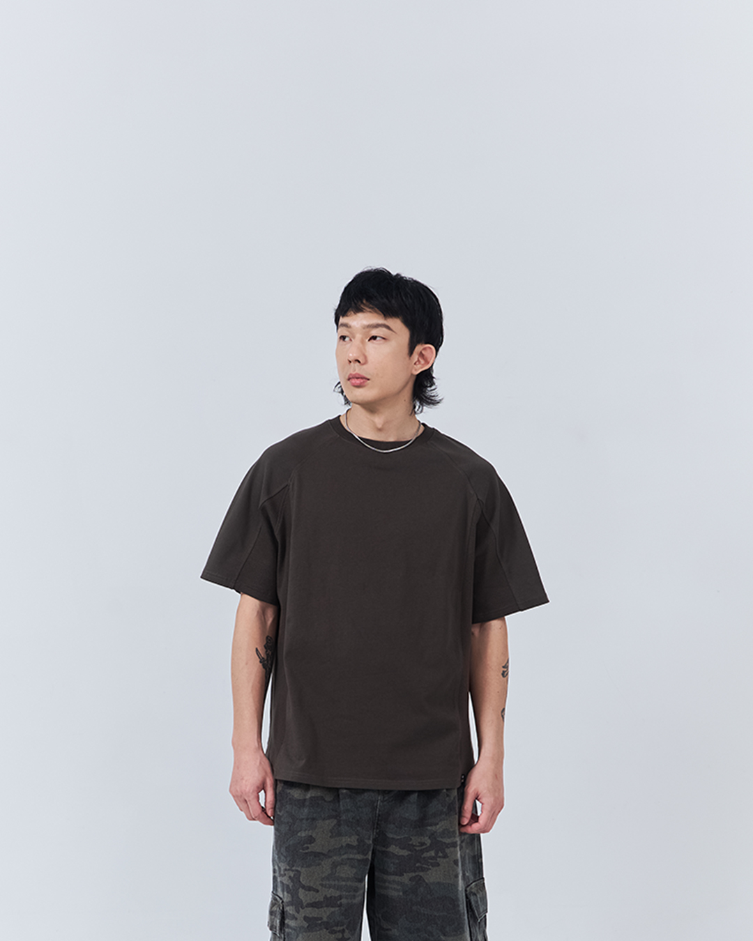 Men's Plain Short-Sleeve Top with Ribbed Design - Dark Gray M/L/XL【01099552】in stock+pre-order