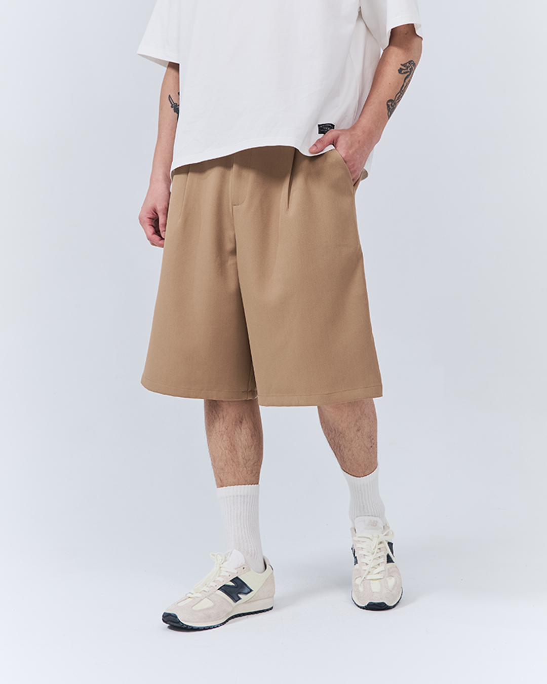 Men's Simple Plain Pleated Suit Shorts - Khaki S/M/L/XL【04130325】in stock+pre-order