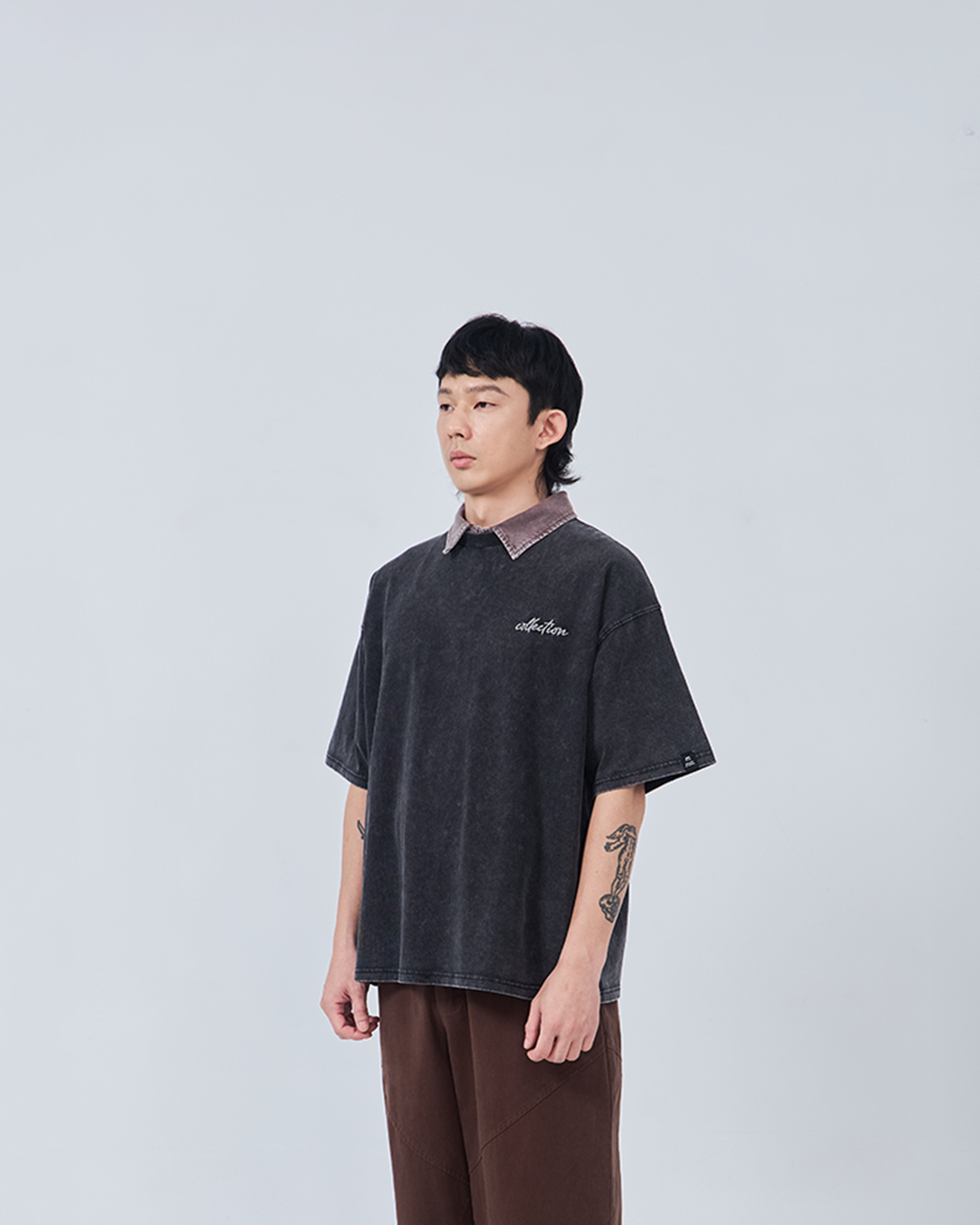 Men's Distressed Design Embroidered Short-Sleeve Top - Black S/M/L/XL【01190354】in stock+pre-order