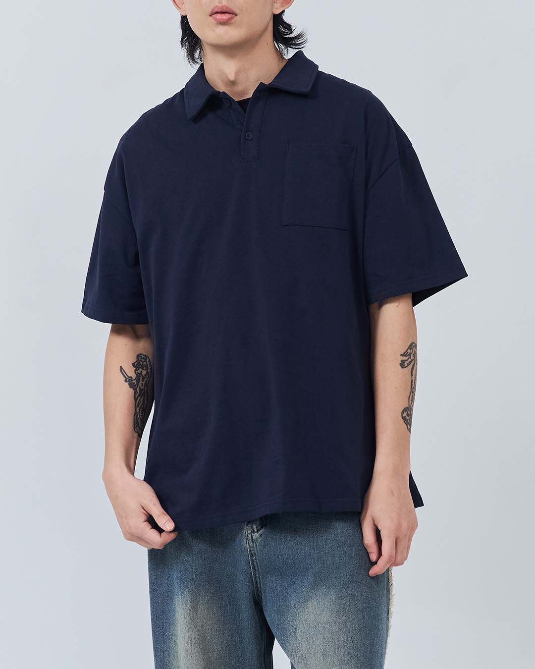 Men's Wide-Size Jacket with Half Placket and Single Pocket - Blue M/L/XL【01060074】in stock+pre-order