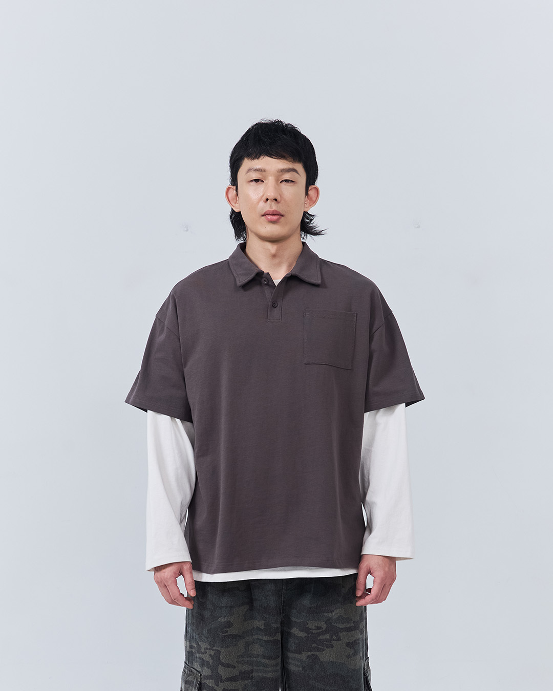 Men's Wide-Size Jacket with Half Placket and Single Pocket - Gray M/L/XL【01060073】in stock+pre-order