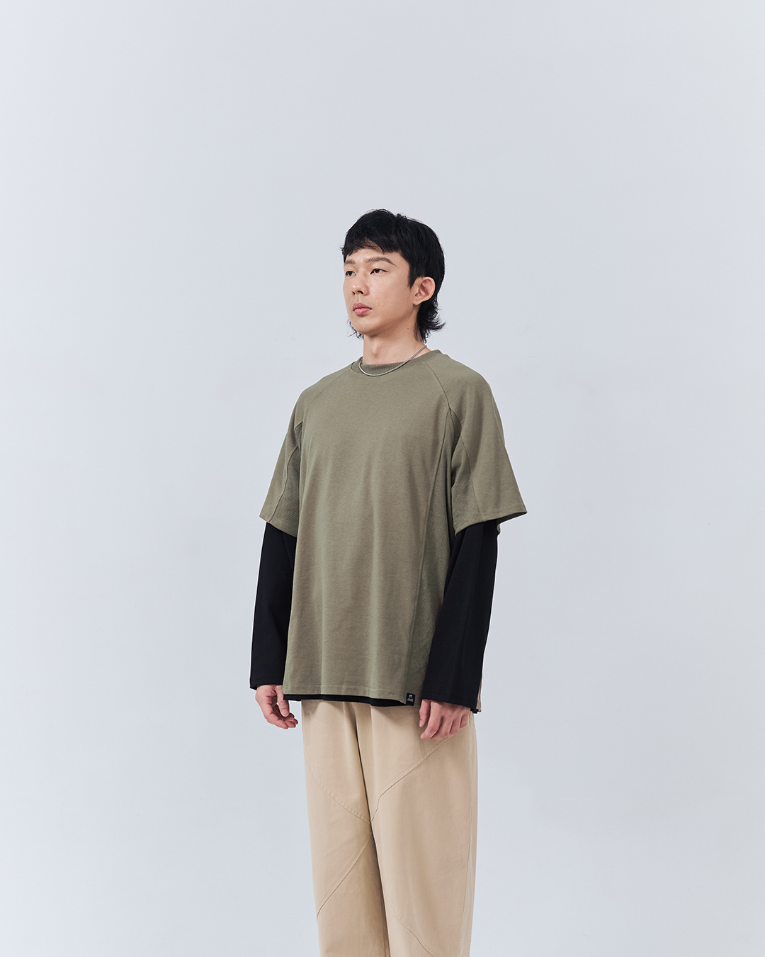 Men's Plain Short-Sleeve Top with Ribbed Design - Gray-Green M/L/XL【01099551】in stock+pre-order