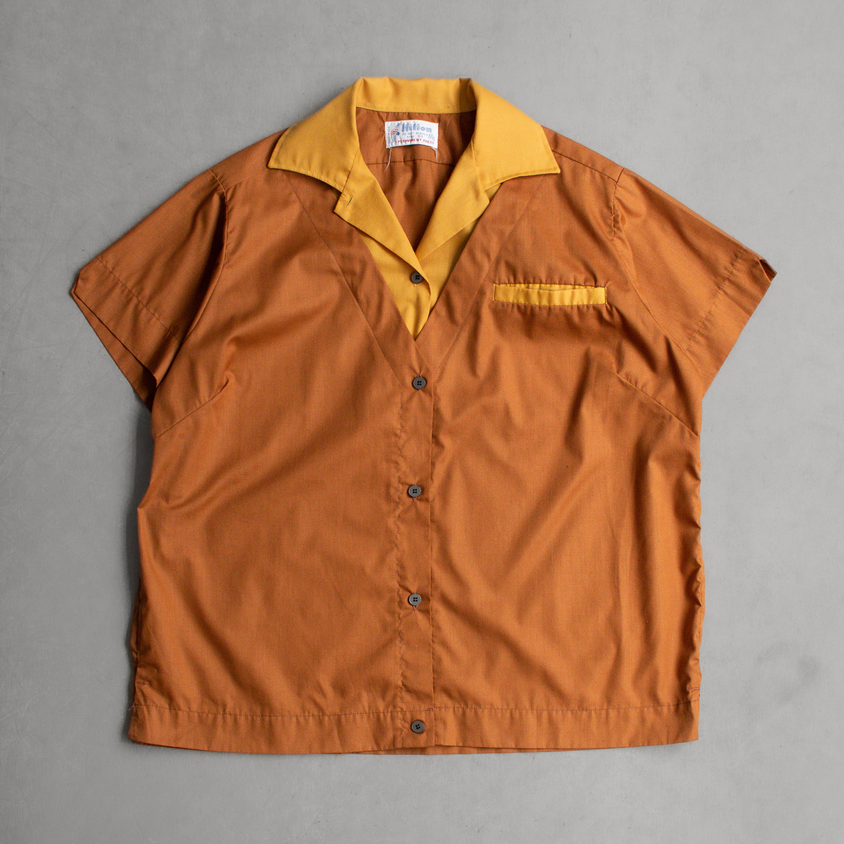 70S HILTON BOWLING SHIRT 美國製 橘黃 開領 假兩件 保齡球 短袖 襯衫