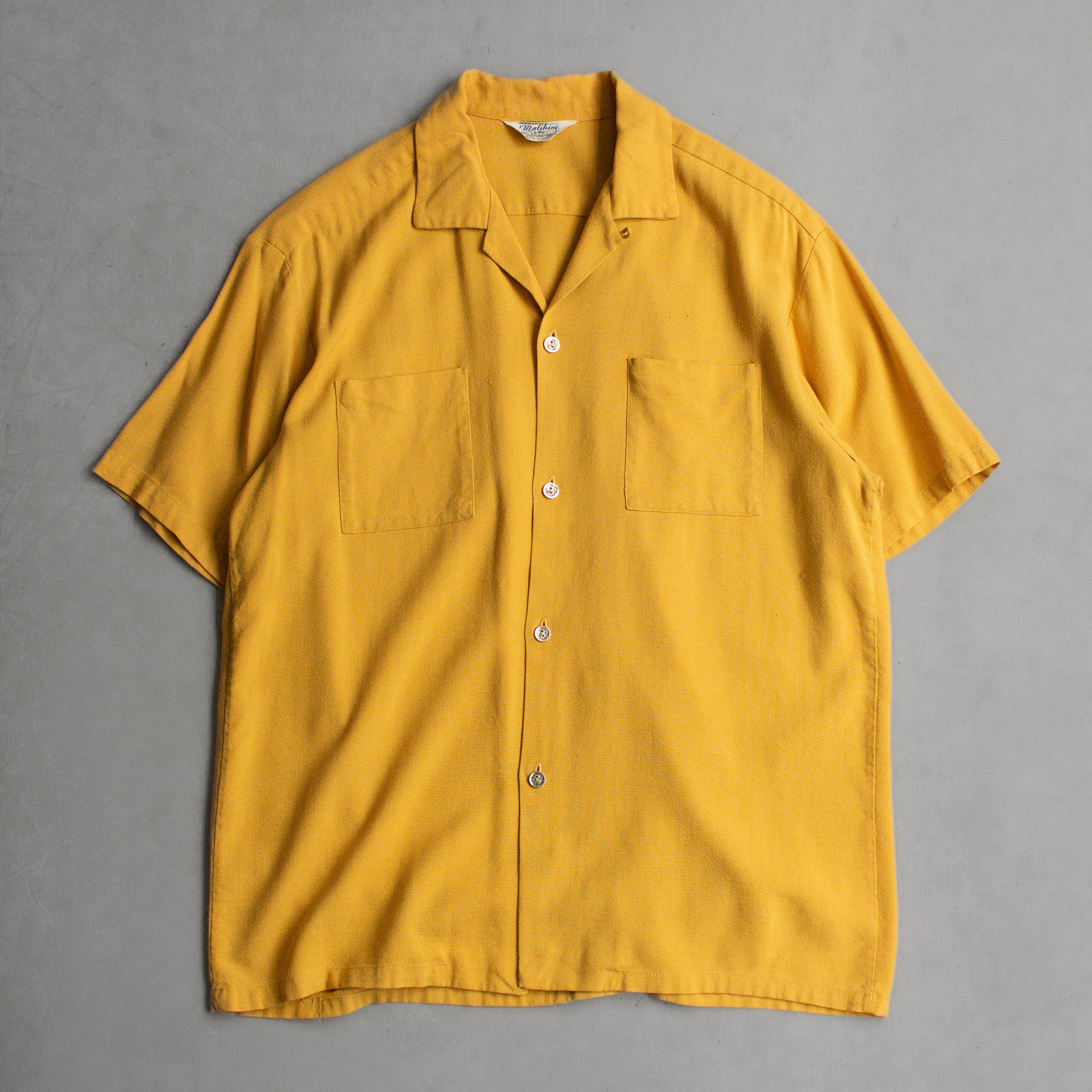 50-60S HAWAII RAYON OPEN SHIRT 美國製 黃色 嫘縈 開領 夏威夷 襯衫