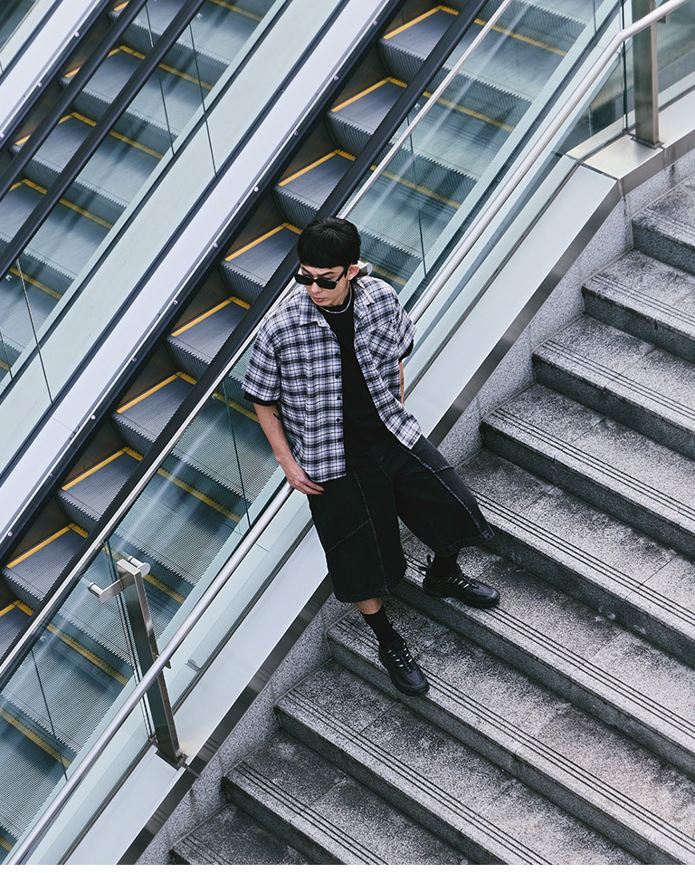 Men's Classic Checkered Short-Sleeve Shirt with Single Front Pocket - Black M/L/XL【01025815】in stock+pre-order