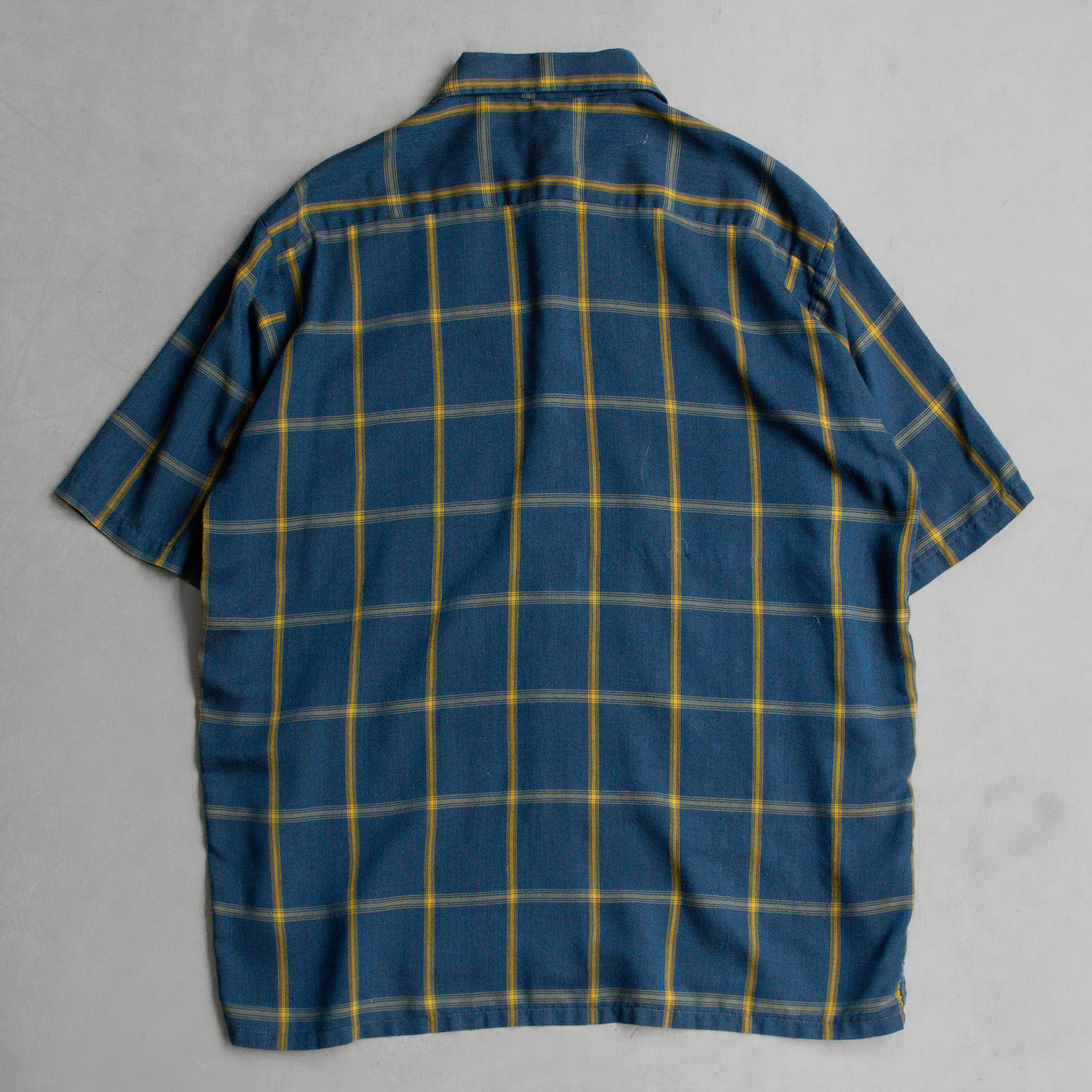 60S RAYON PLAID OPEN SHIRT 美國製 藍綠色 格紋 嫘縈 開領 短袖 襯衫