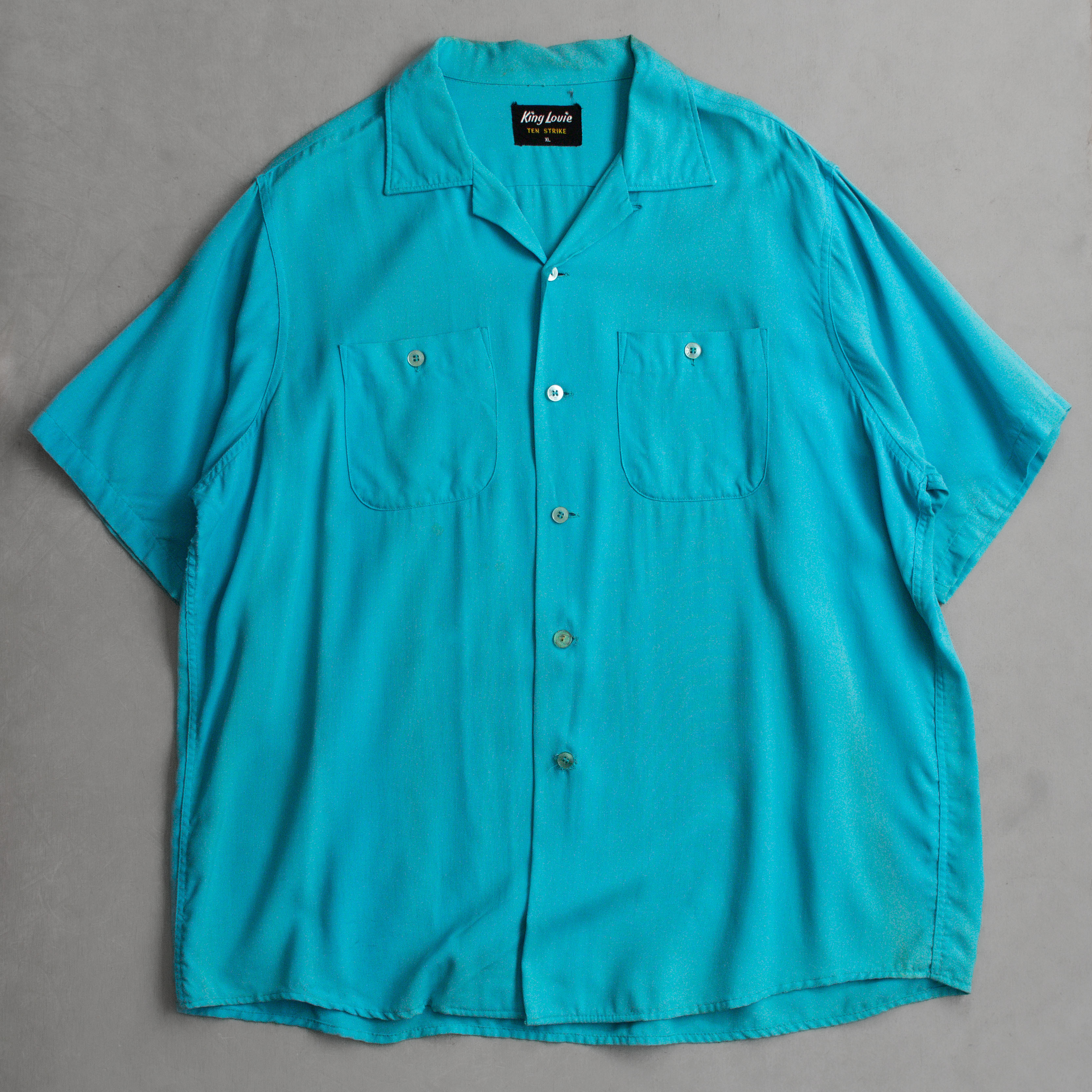 50S KING LOUIE RAYON BOWLING SHIRT 美國製 藍色 嫘縈 短袖 保齡球襯衫