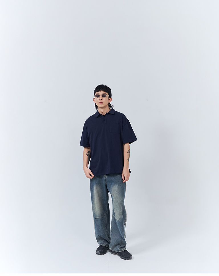 Men's Wide-Size Jacket with Half Placket and Single Pocket - Blue M/L/XL【01060074】in stock+pre-order