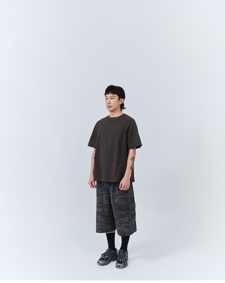Men's Plain Short-Sleeve Top with Ribbed Design - Dark Gray M/L/XL【01099552】in stock+pre-order