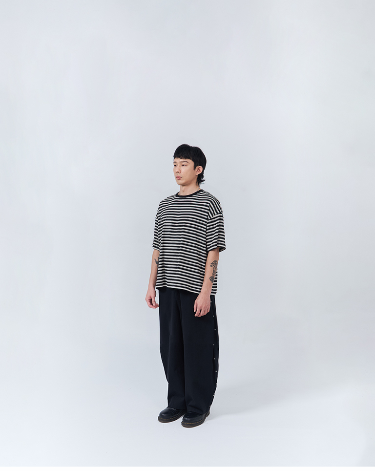 Men's Striped Wide-Leg Short-Sleeve Top - Black M/L/XL【01190325】in stock+pre-order