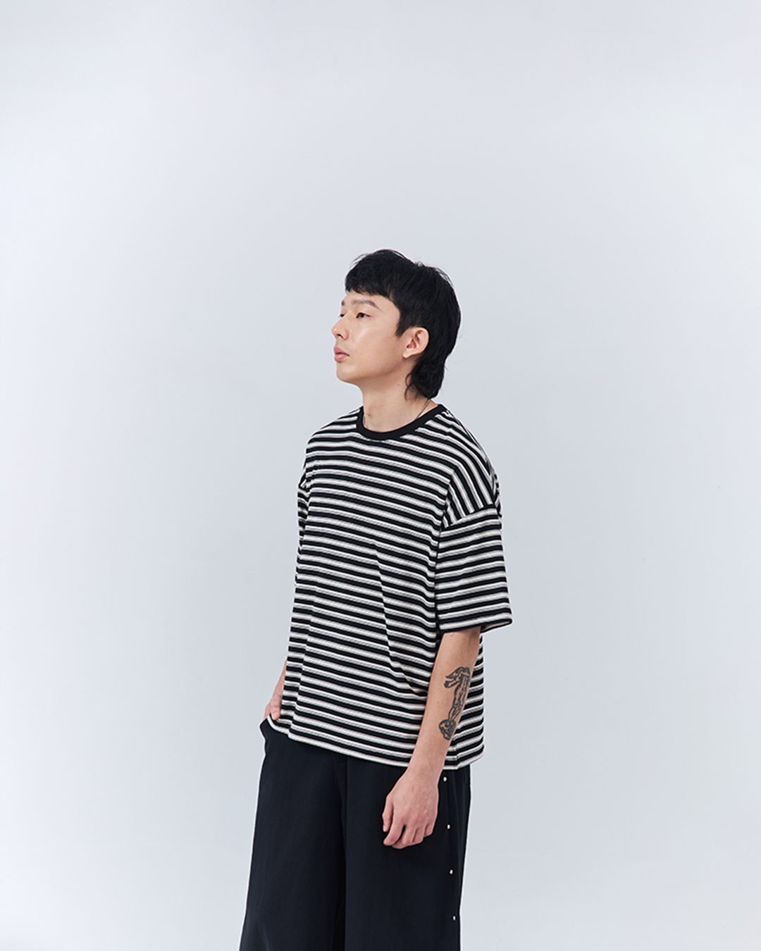 Men's Striped Wide-Leg Short-Sleeve Top - Black M/L/XL【01190325】in stock+pre-order