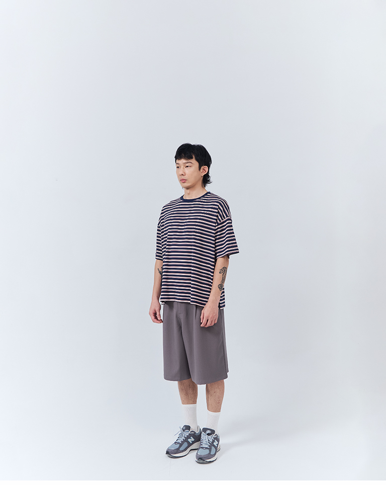 Men's Striped Wide-Leg Short-Sleeve Top - Dark Blue M/L/XL【01190326】in stock+pre-order