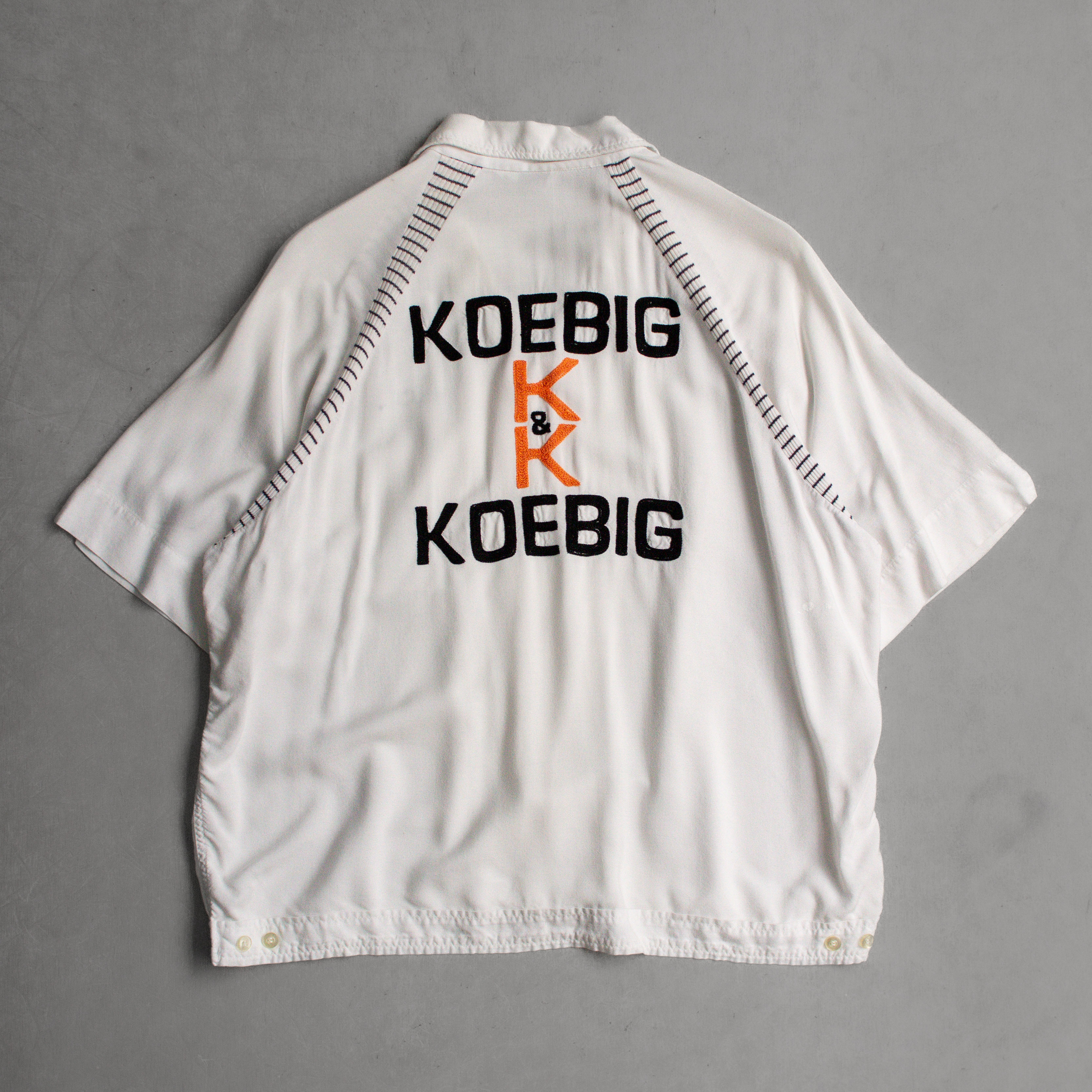 50-60S RAYON BOWLING SHIRT 美國製 白色 刺繡 嫘縈 開領 短袖 保齡球 襯衫