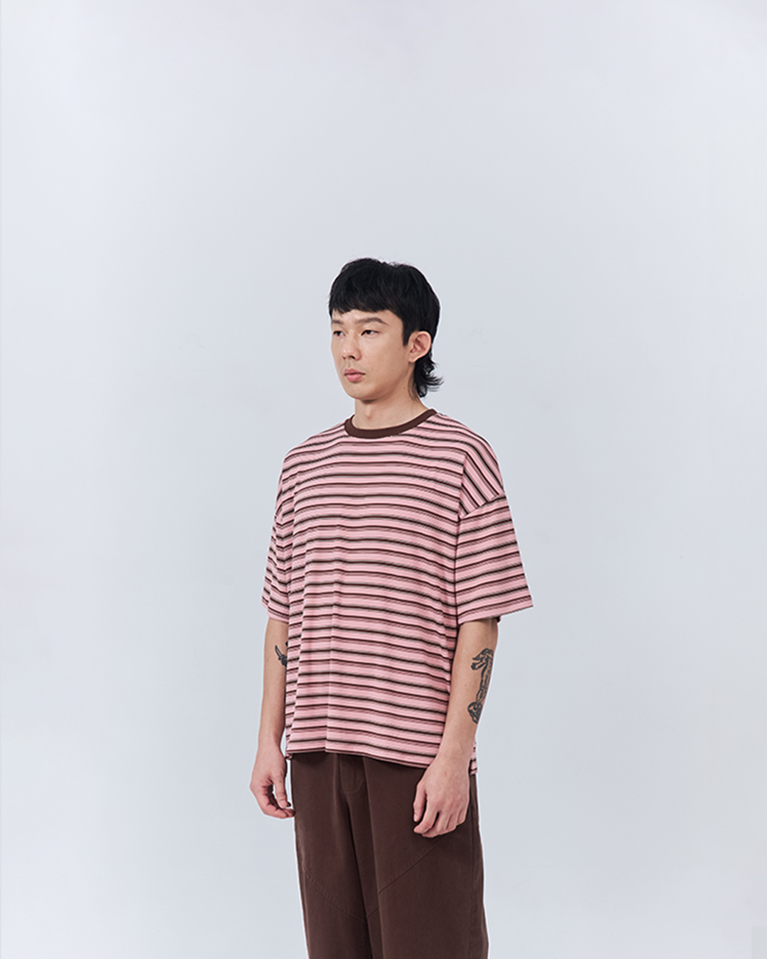 Men's Striped Wide-Sleeve Short-Sleeve Top - Pink (M/L/XL)【01190327】in stock+pre-order