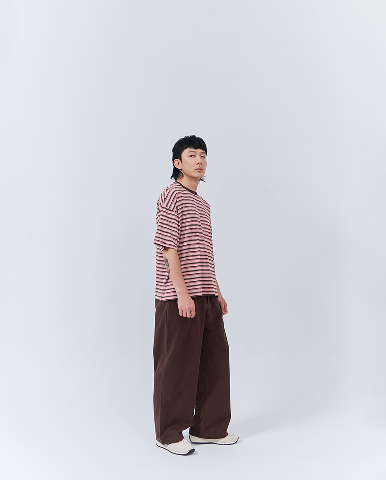 Men's Striped Wide-Sleeve Short-Sleeve Top - Pink (M/L/XL)【01190327】in stock+pre-order