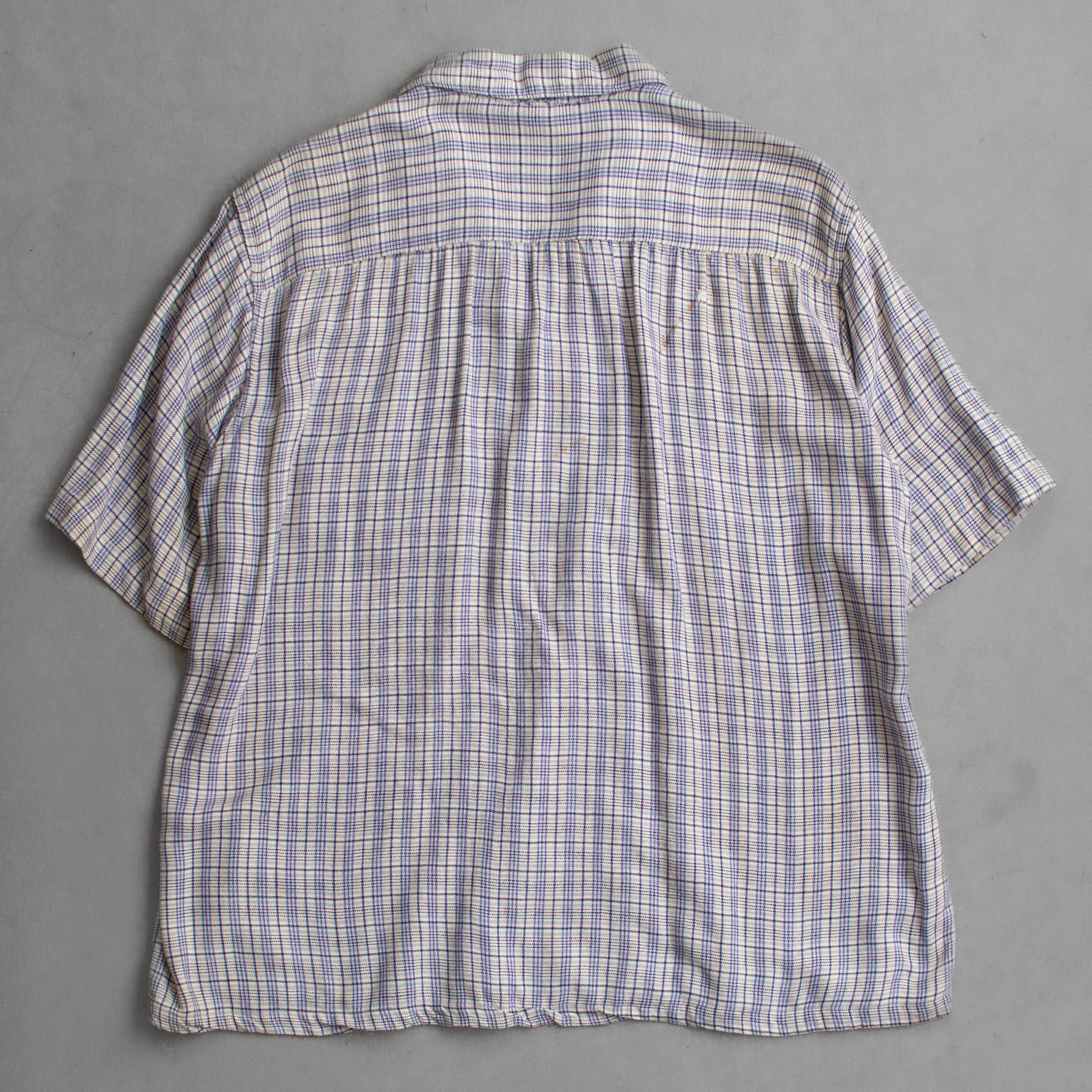 50S RAYON PLAID OPEN SHIRT 美國製 藍色 格紋 嫘縈 開領 短袖 襯衫