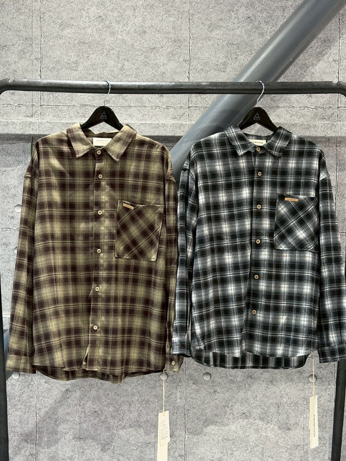ZOE 胸前口袋 格紋襯衫