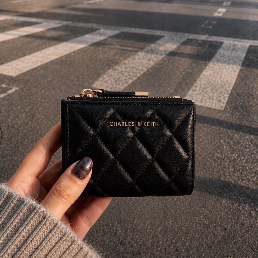 (預購) CHARLES & KEITH 小CK Alva 短夾 菱格紋錢包