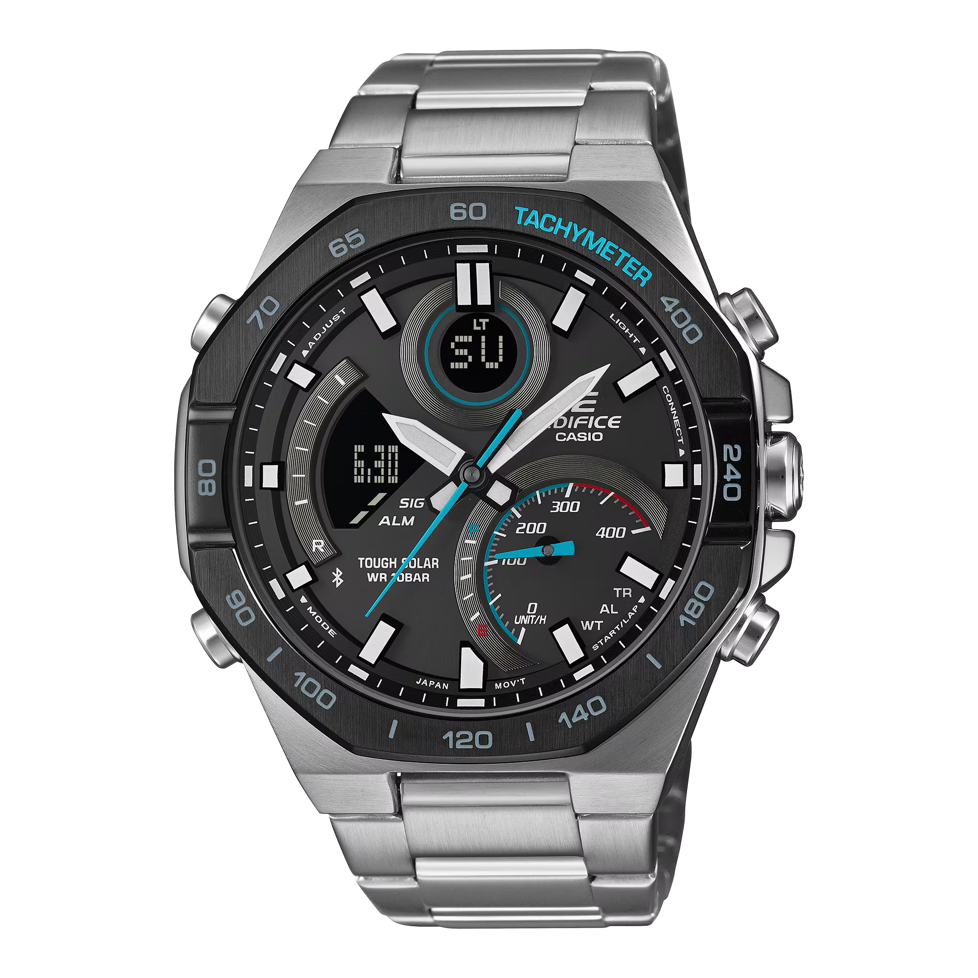 【CASIO 卡西歐】 EDIFICE 手機連接藍牙 金屬八角 農家橡樹 排程計時 賽車  太陽能 不鏽鋼 手錶ECB-950DB-1A