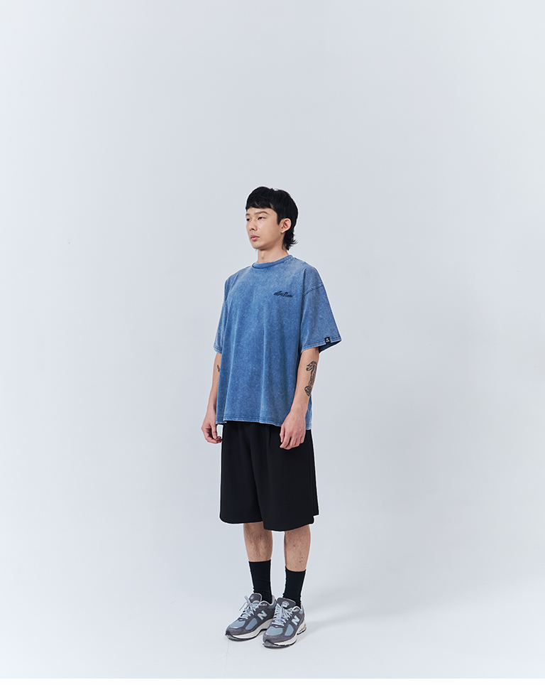 Men's Distressed Design Embroidered Short-Sleeve Top - Blue S/M/L/XL【01190355】in stock+pre-order