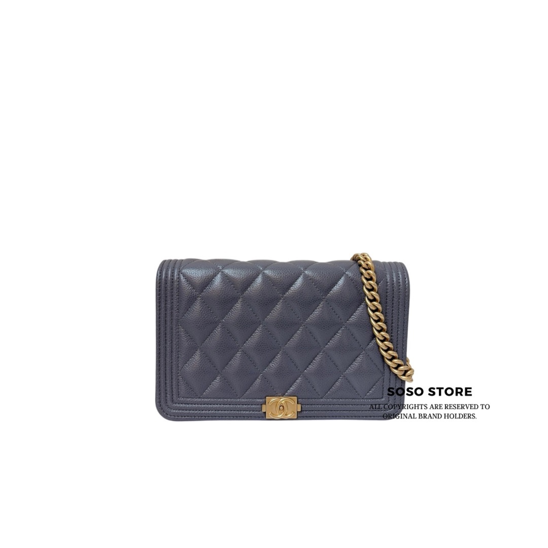 Chanel Boy Wallet on Chain - Grey / GHW