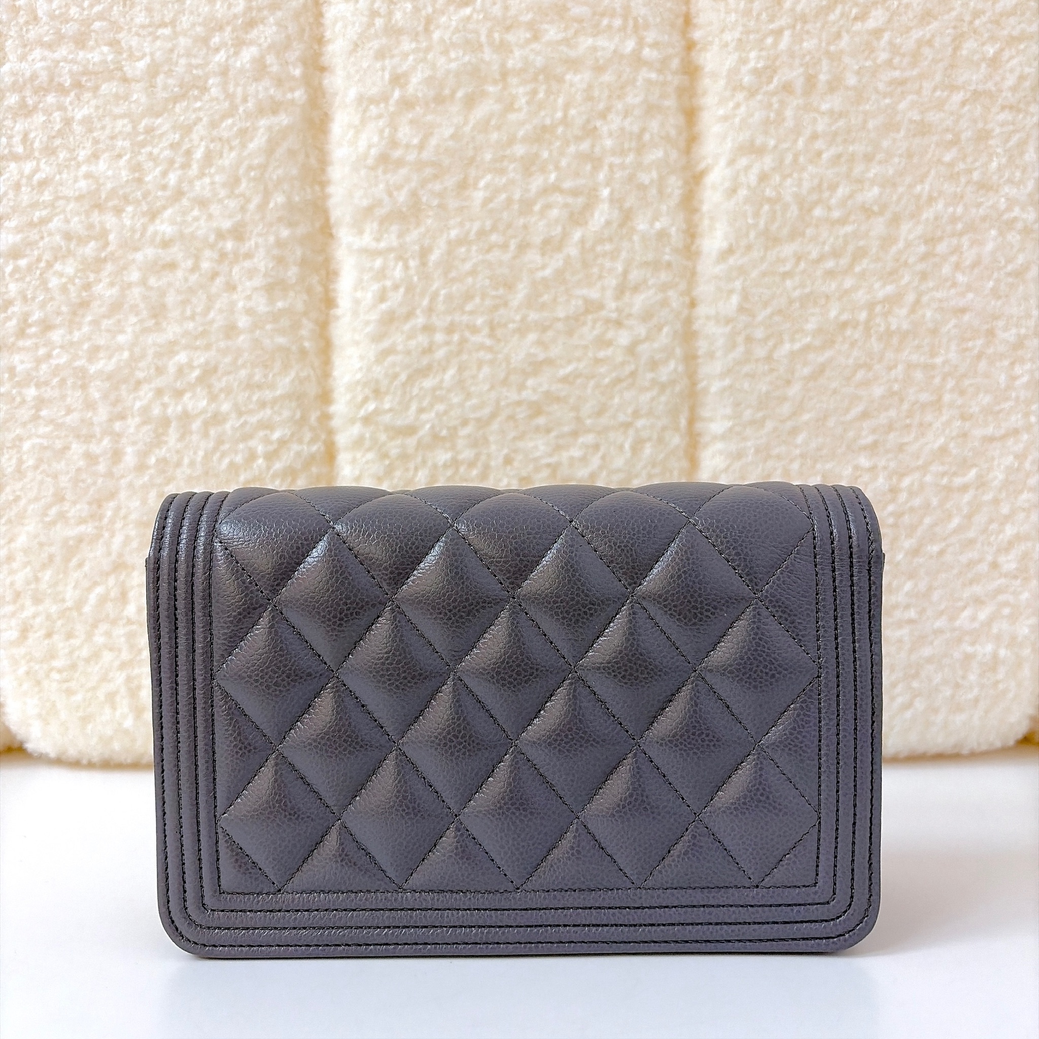 Chanel Boy Wallet on Chain - Grey / GHW