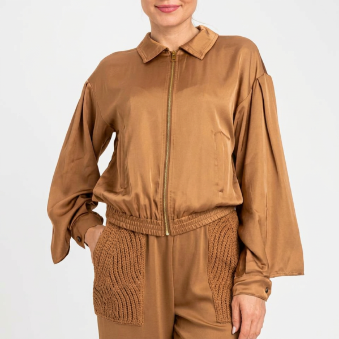 1TS0319-099 [TWINSET] Satin Jacket Walnut #261LL2LDD (C-EU-E)