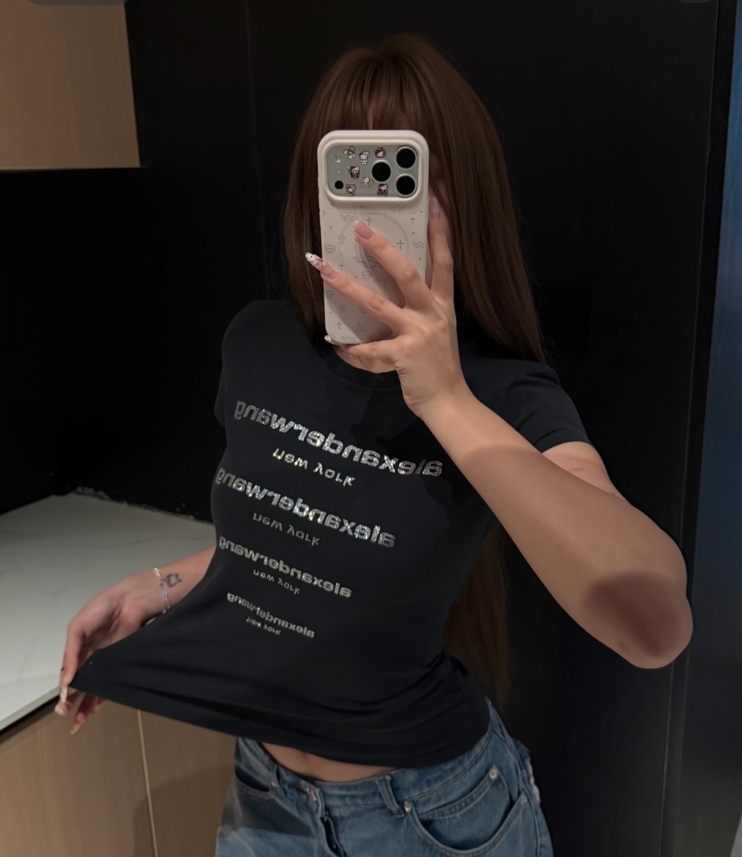 Alexander wang 女款修身Bling Bling Logo Tee