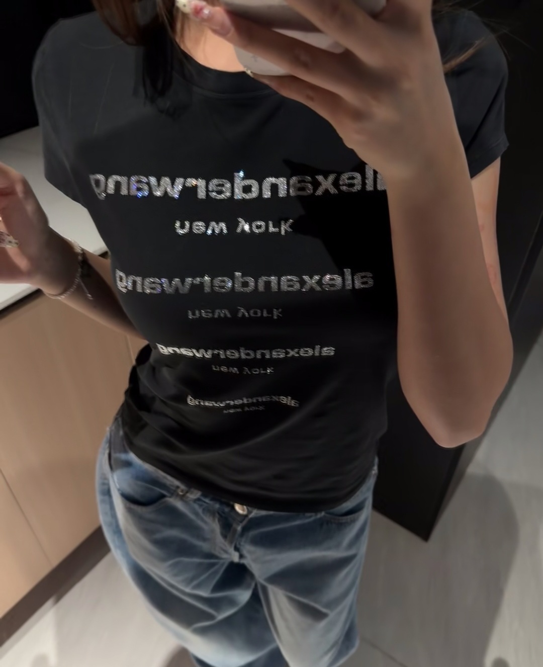 Alexander wang 女款修身Bling Bling Logo Tee