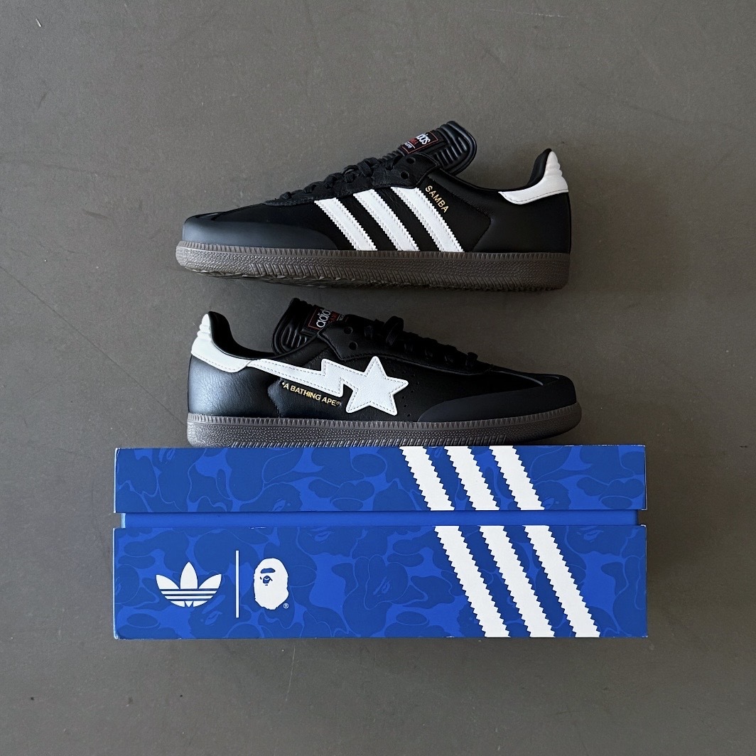 ADIDAS x BAPE SAMBA OG 聯名款 黑 白線 休閒 薄底 焦糖底 德訓鞋 JR9246