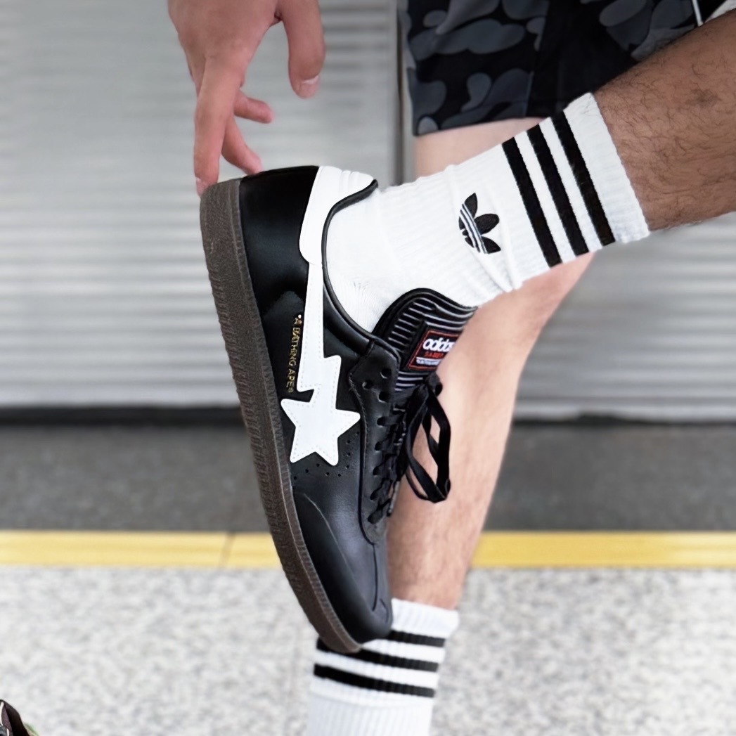 ADIDAS x BAPE SAMBA OG 聯名款 黑 白線 休閒 薄底 焦糖底 德訓鞋 JR9246