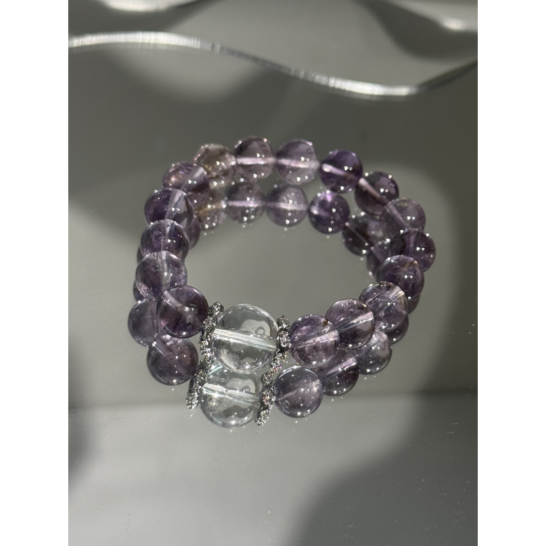 BRA-JJG0525-009 薰衣草紫水晶＋白水晶 DIY C位13mm 手串10mm (A9)