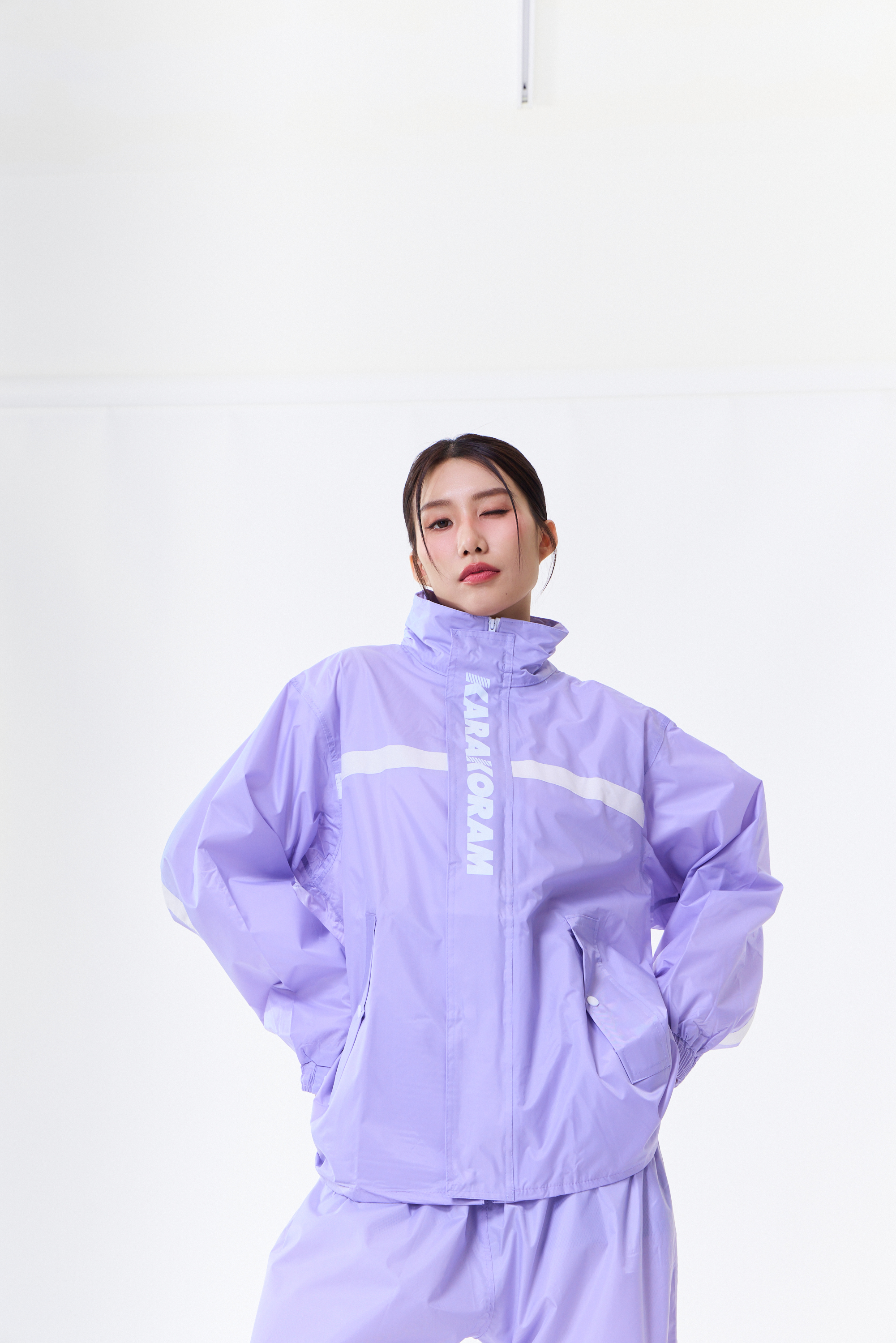 透氣防水 兩件式雨衣-淺紫色