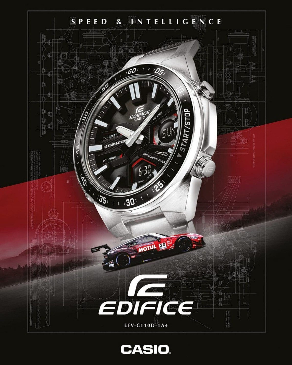 【 EDIFICE】 運動風雙顯腕錶 EFV-C110D-1A4 46.9mm 現代鐘錶