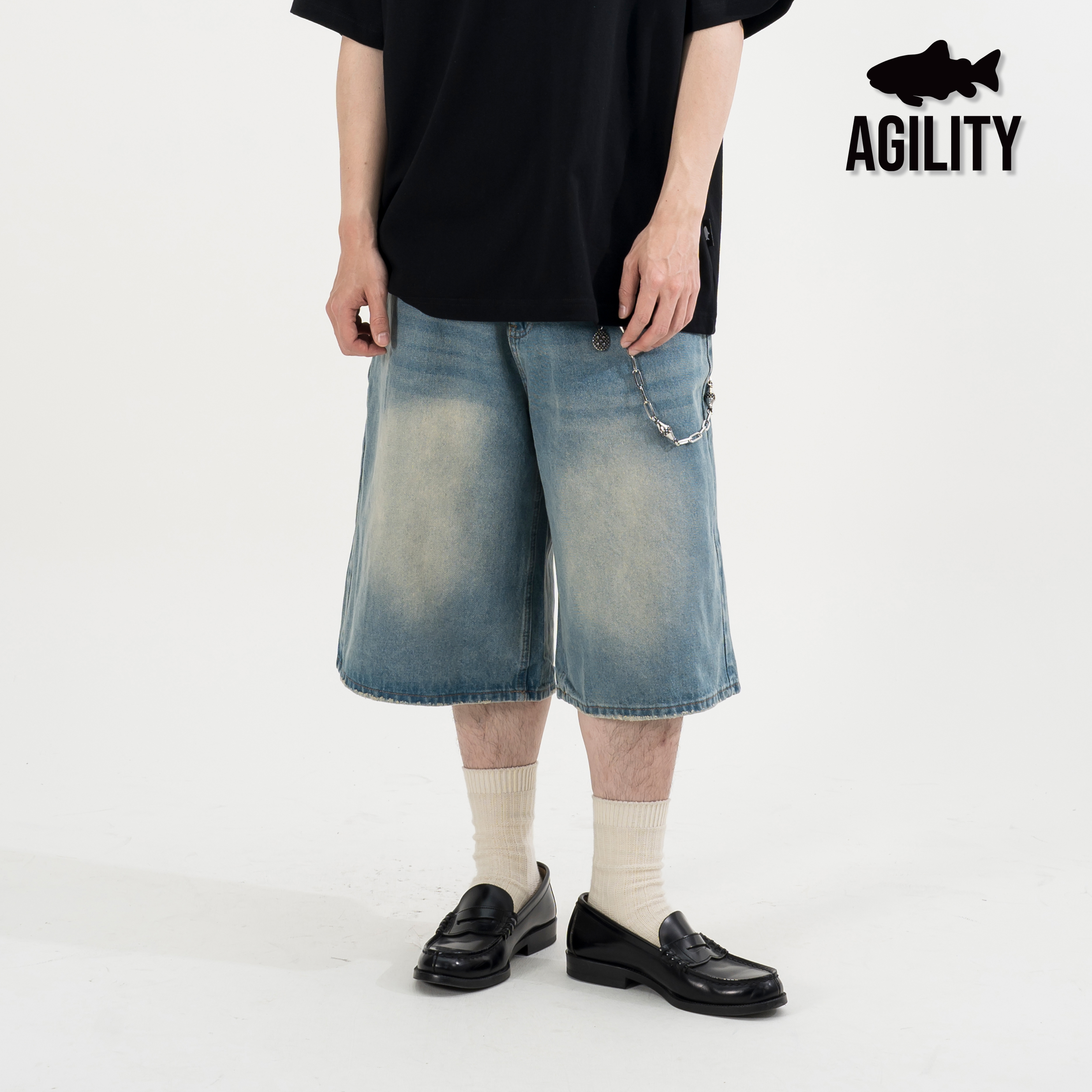 AGILITY Vintage Baggy Jorts 刷色 過膝 牛仔短褲 [J72]