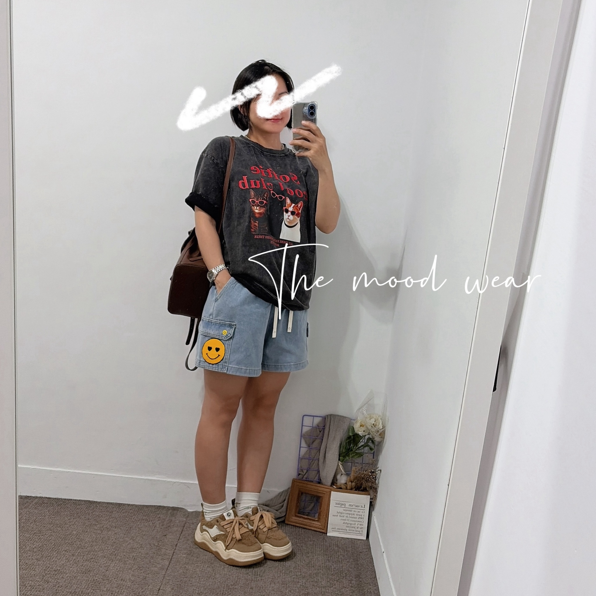 個性褲貓水洗短T