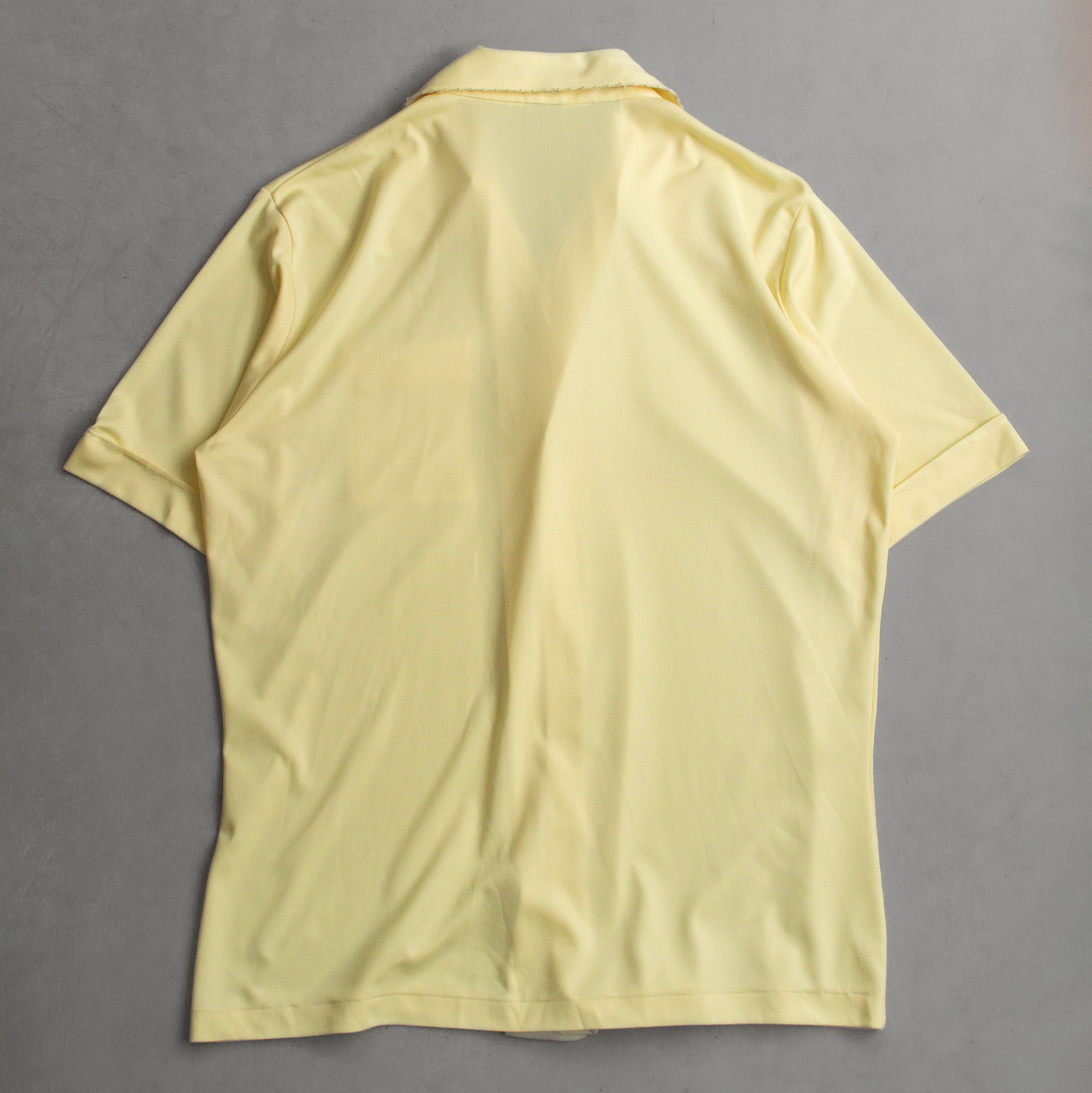 VINTAGE OPEN SHIRT 美國 淺黃色 素面 開領 短袖 襯衫