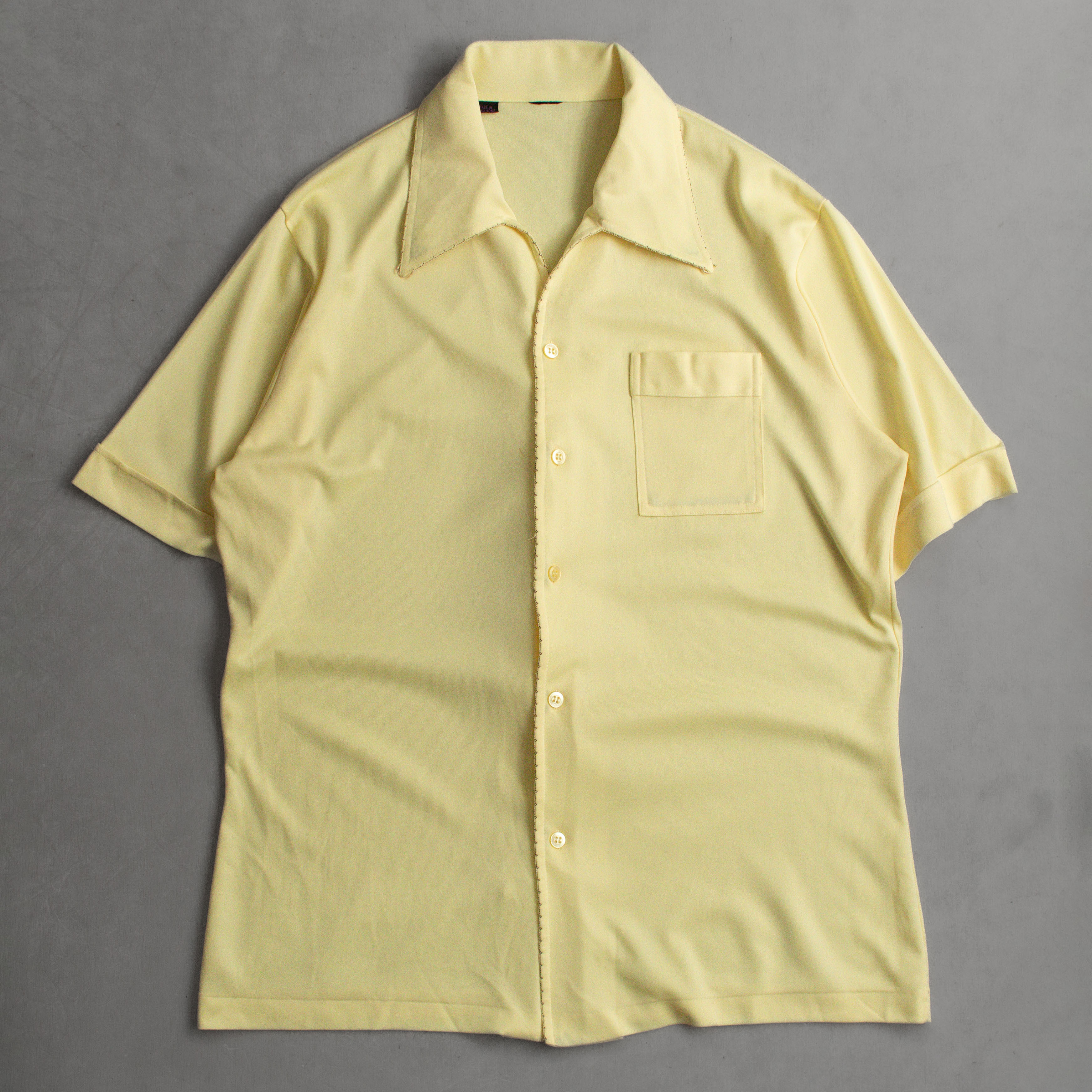 VINTAGE OPEN SHIRT 美國 淺黃色 素面 開領 短袖 襯衫