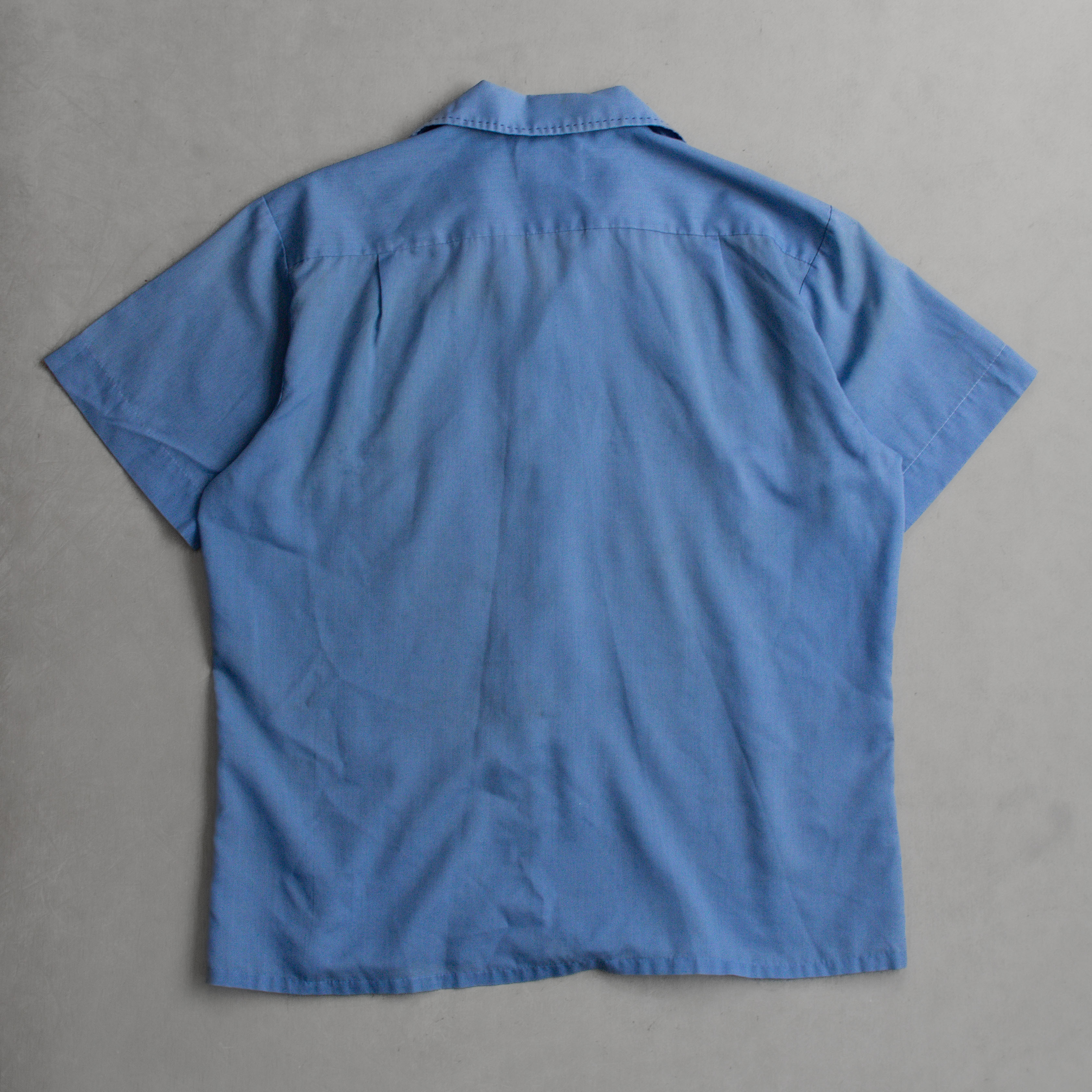 MARLBORO OPEN SHIRT 美國 藍色 素面 開領 短袖 襯衫