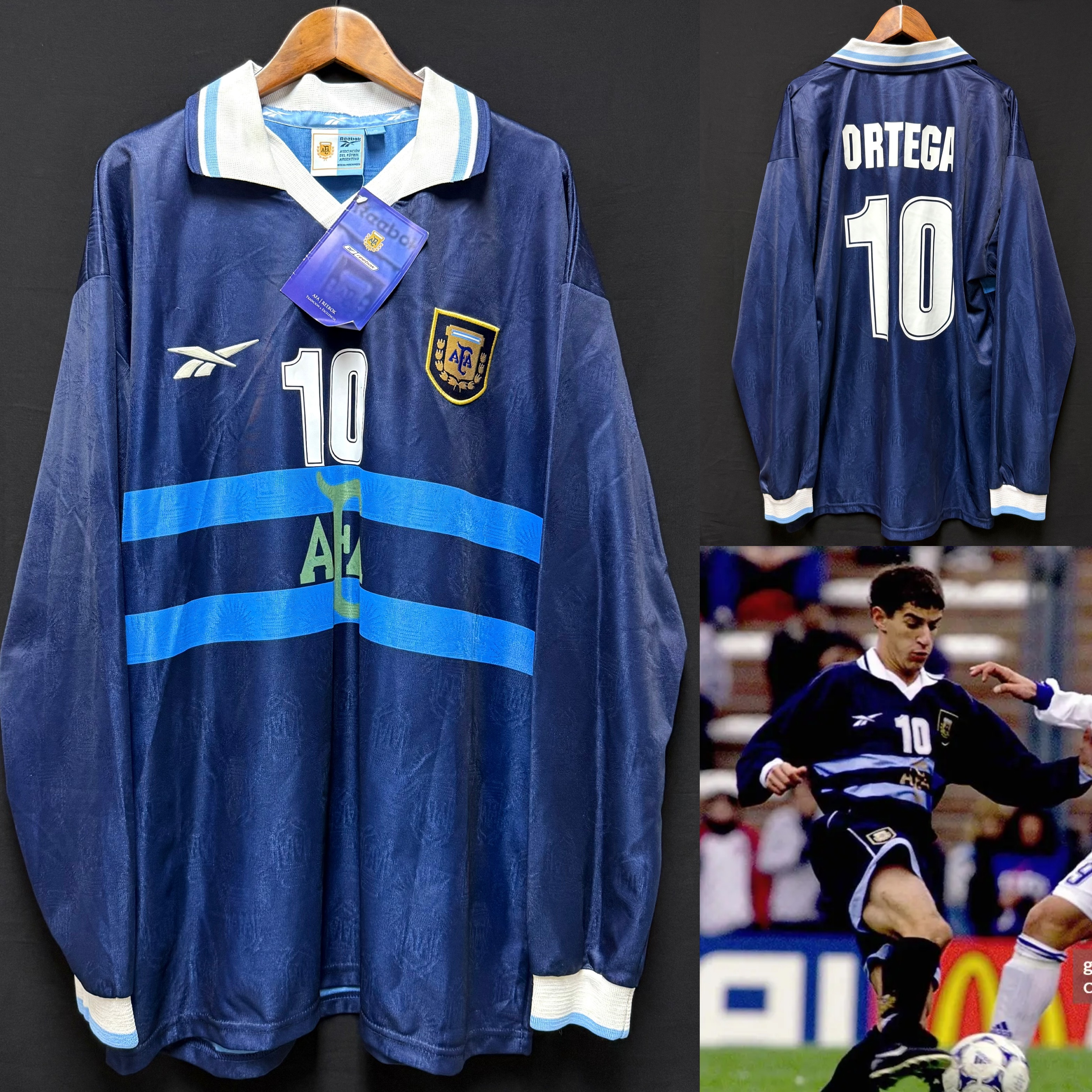 (BNWT) Argentina 2000-2001 Reebok L/S Away Shirt #10 ORTEGA