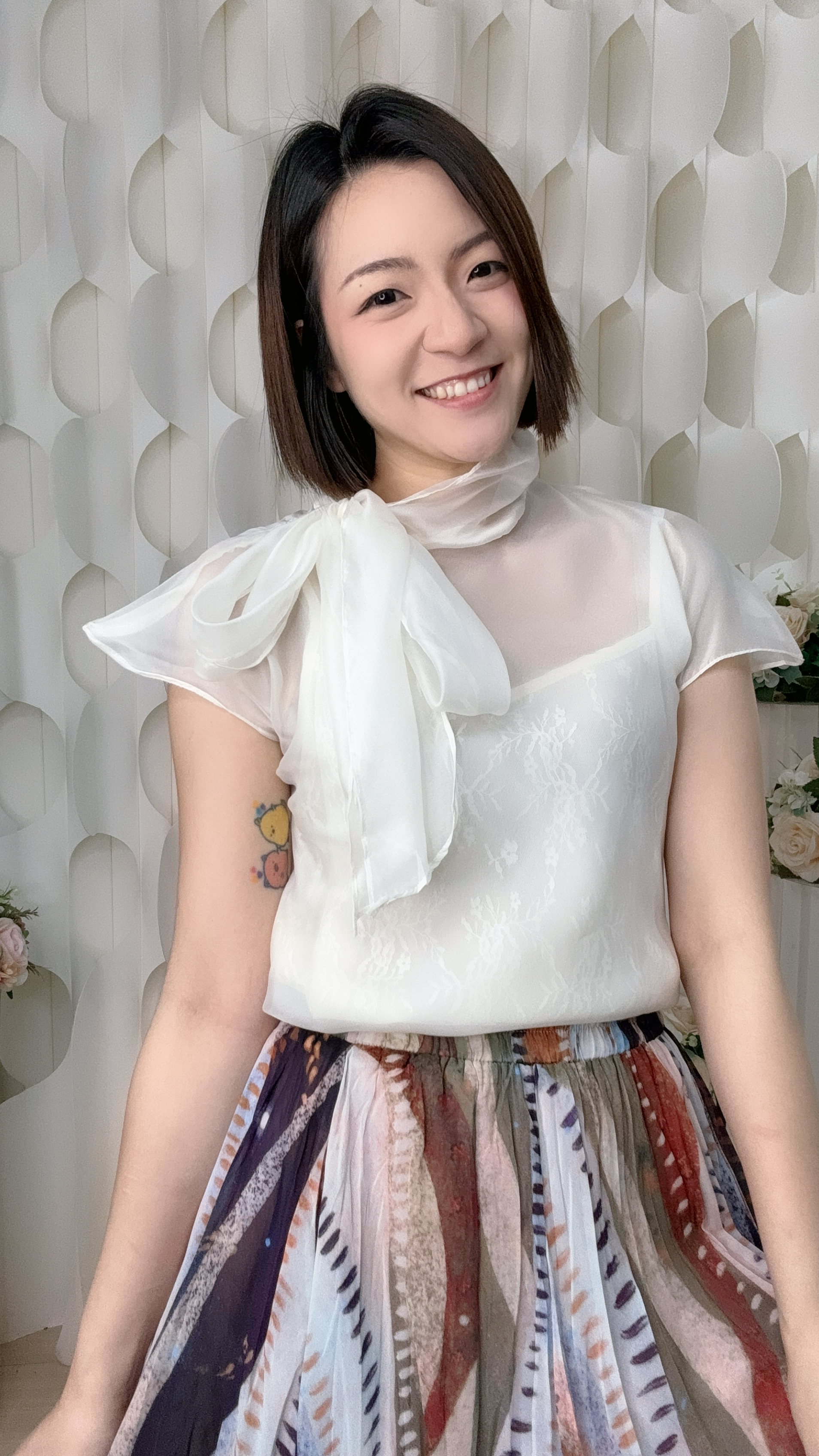 肩邊綁帶兩件套真絲混雪紡上衣 (胸內38 40 長14吋 胸外38 腰40 長24吋) 7490 #2505clo
