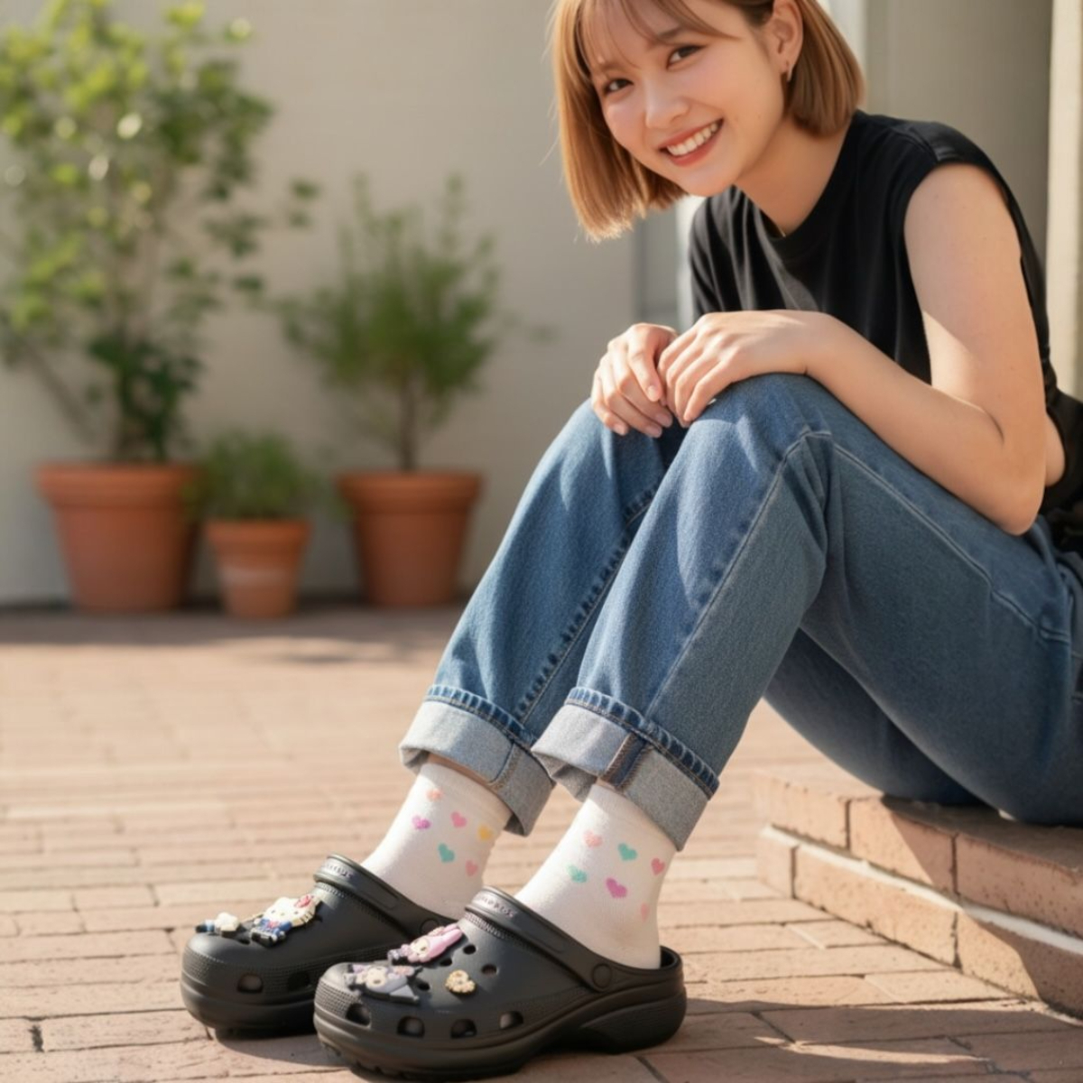 26106-MIX Sanrio 厚底 Crocs 涼鞋 平成高中生 黑色 #JP-PS26