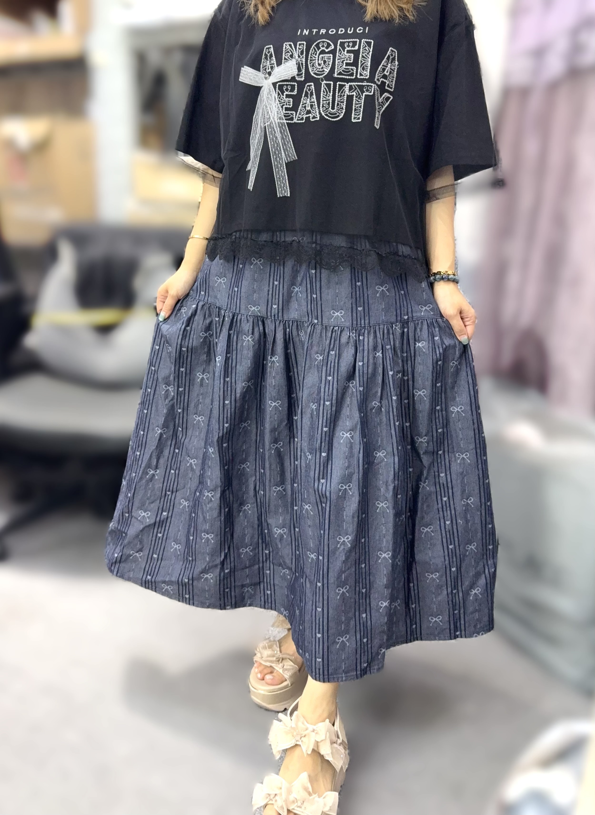 DE51  蝴蝶長裙 腰M26-40   長32  L28-42 長32 $299