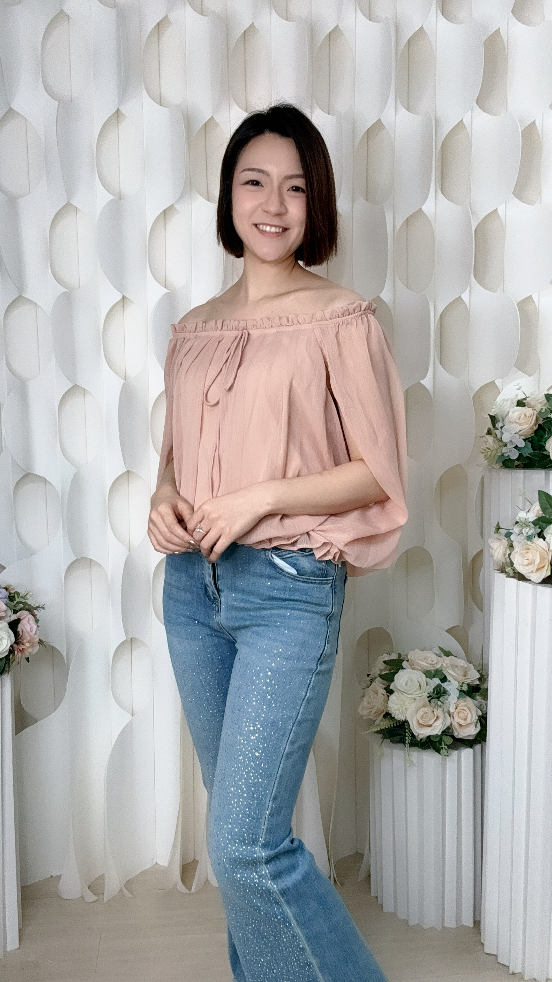 挂頸蝴蝶結泡泡真絲雪紡上衣 (胸38 腰40 長19吋) 2002 #2505clo