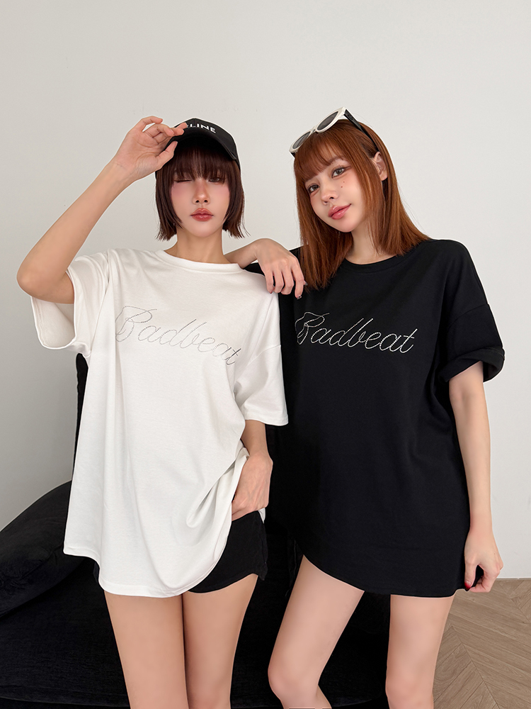 badbeat sparkle ·美式排鑽oversized T (2色)