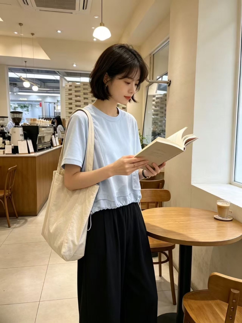 簡單卻很有細節的百搭圓領上衣