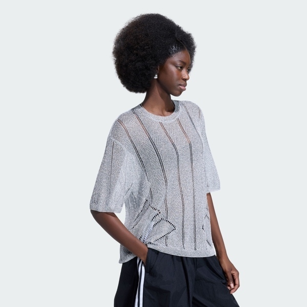 Adidas 愛迪達 Knitted Jersey KZ5061 女 T恤 短袖上衣 休閒短袖 灰 亞版 針織