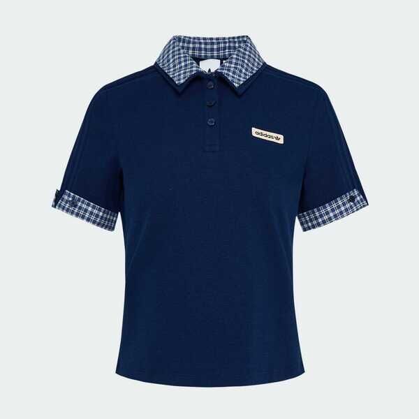 Adidas Plaid Polo Ss W KU9396 女 Polo衫 運動上衣 休閒短袖 深藍 亞版 格紋